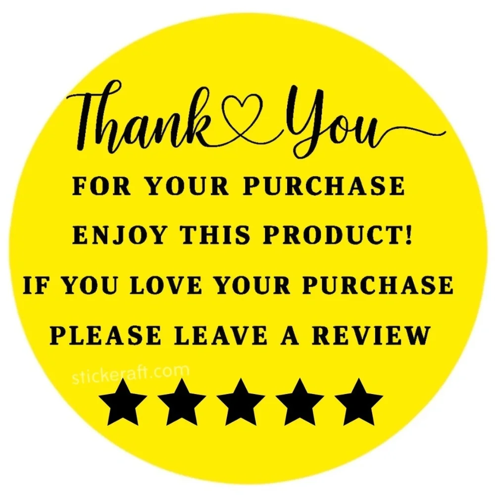 Thank You for Purchase Stickers – 2 Inch, 5 Star Review Labels – 100 PCS NEW